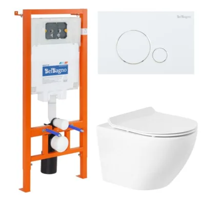 Инсталляция BelBagno с безободковым унитазом BelBagno Sfera-R BB046CHR