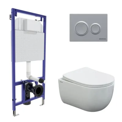 Комплект Инсталляция Berges Novum 525 с безободковым унитазом Berges Ventas 043240 Rimless