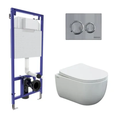 Комплект Инсталляция Berges Novum 525 с безободковым унитазом Berges Ventas 043241 Rimless